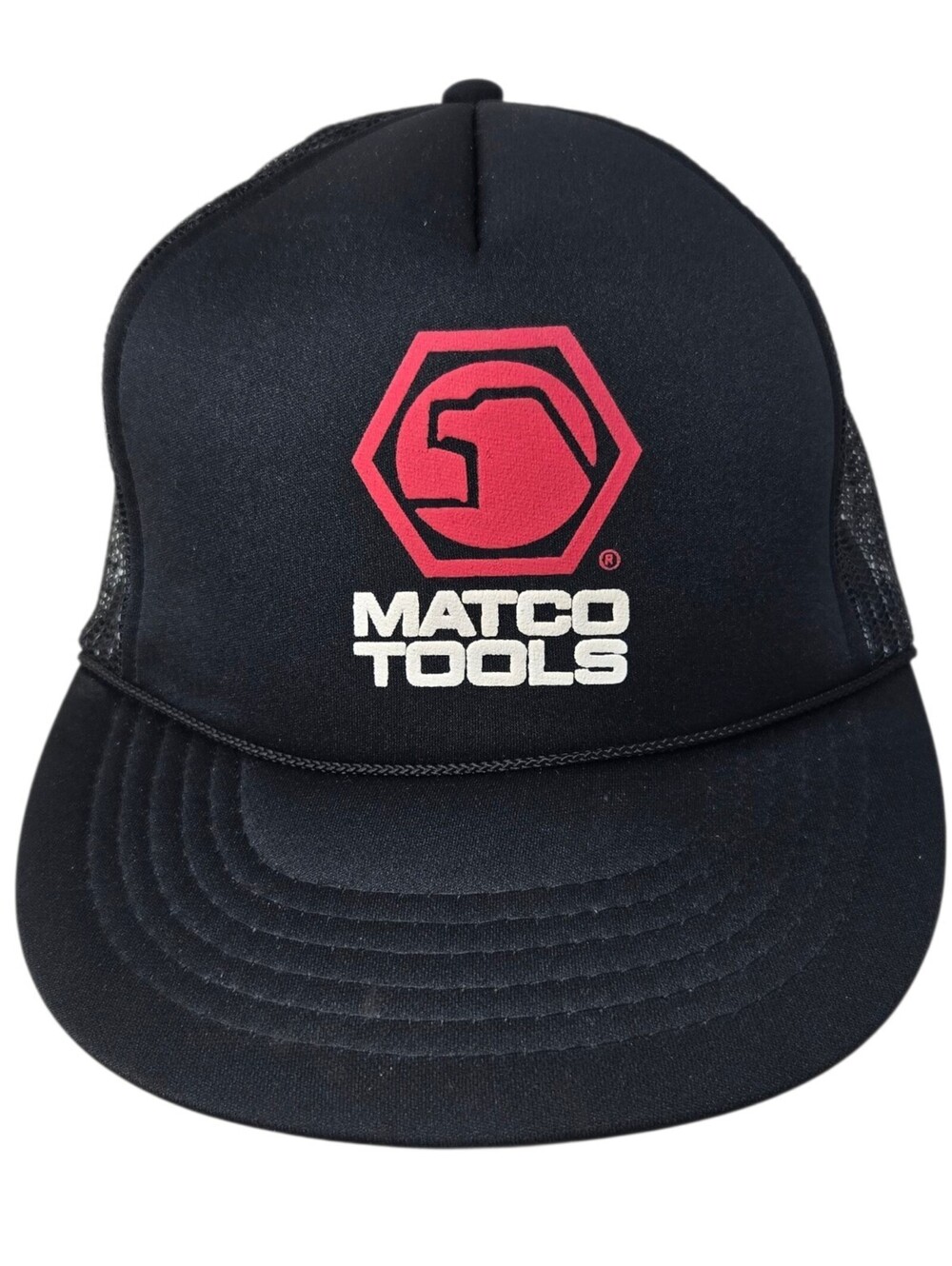 Vintage Matco Tools Trucker Hat Black Adjustable Snapback Mesh Cap Rope